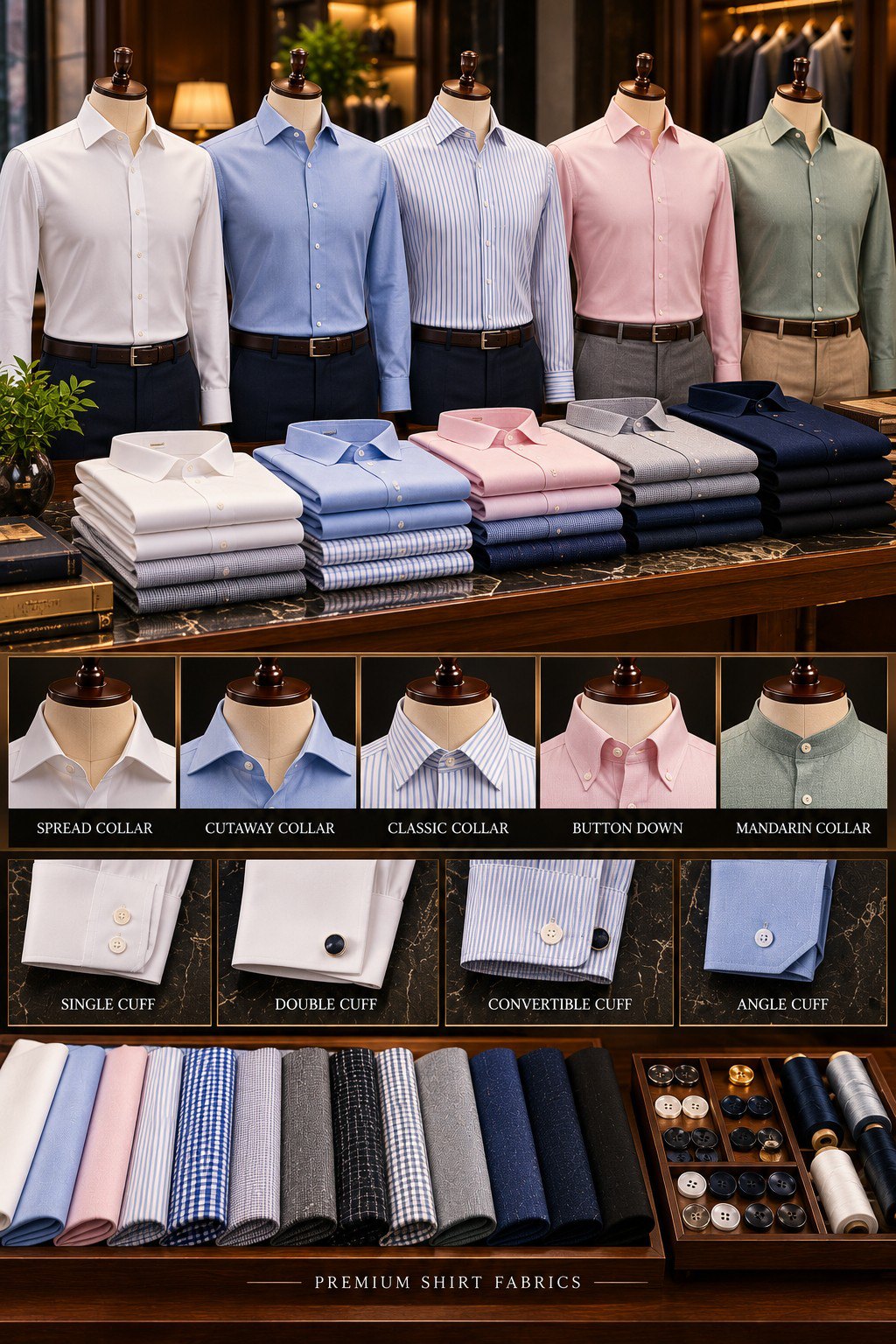 Shirt collar, cuff and fabric style references